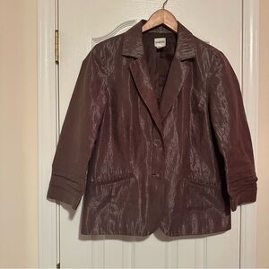 CHICO’S 1 Truly Textured Liza Shimmer Crinkle Pleat‎ Blazer Jacket Bronze EUC